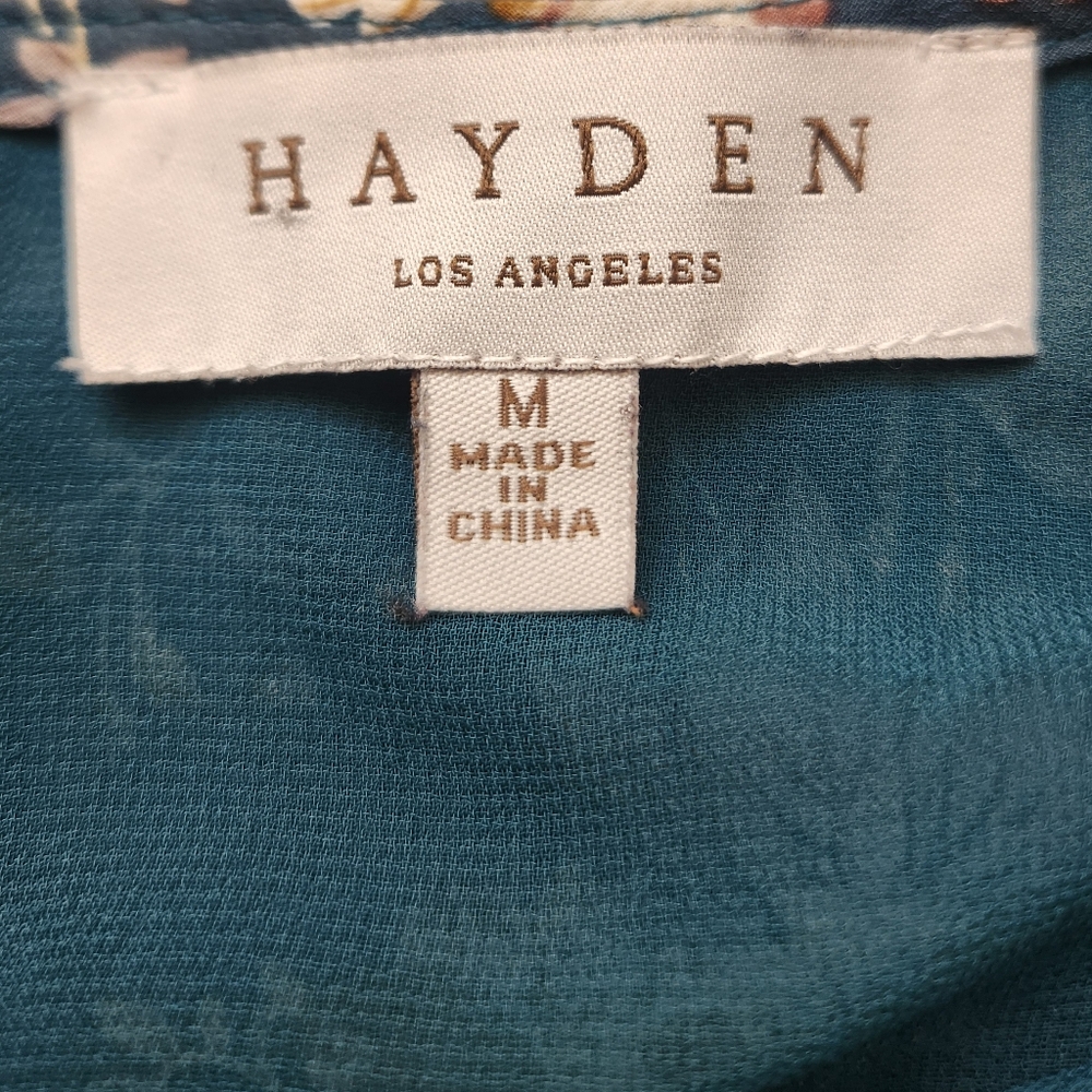 Hayden Los Angeles Teal Floral Blouse Ruffle Spring Cottagecore Romantic Medium - Picture 6 of 7
